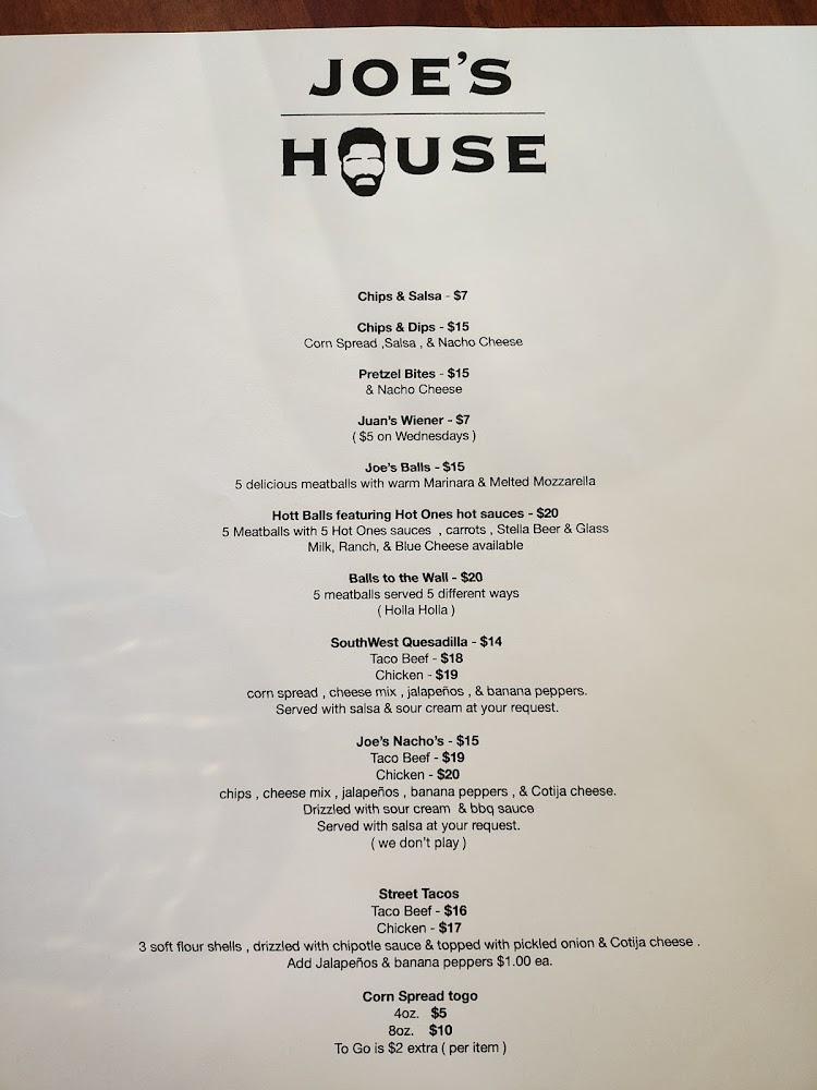 Joe's House Menu image 1